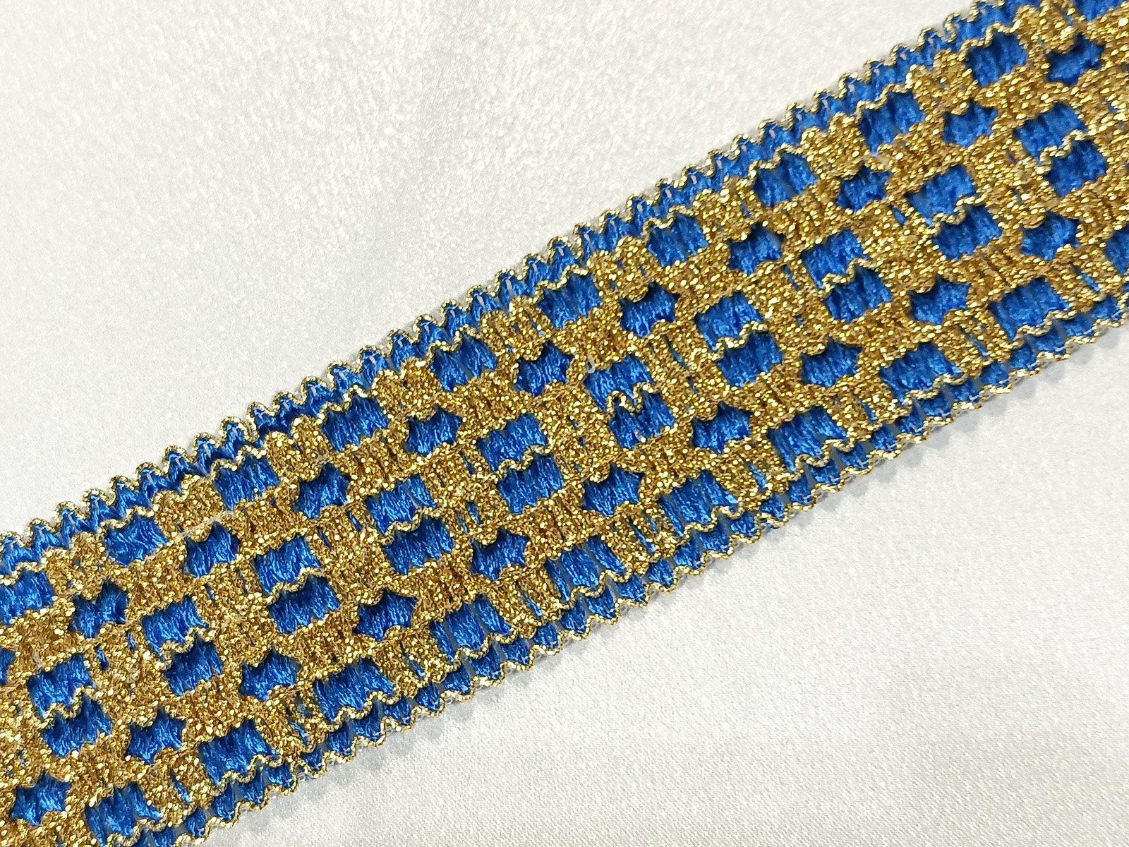 Pasamanería Cuadros Azul/ Oro Metálico